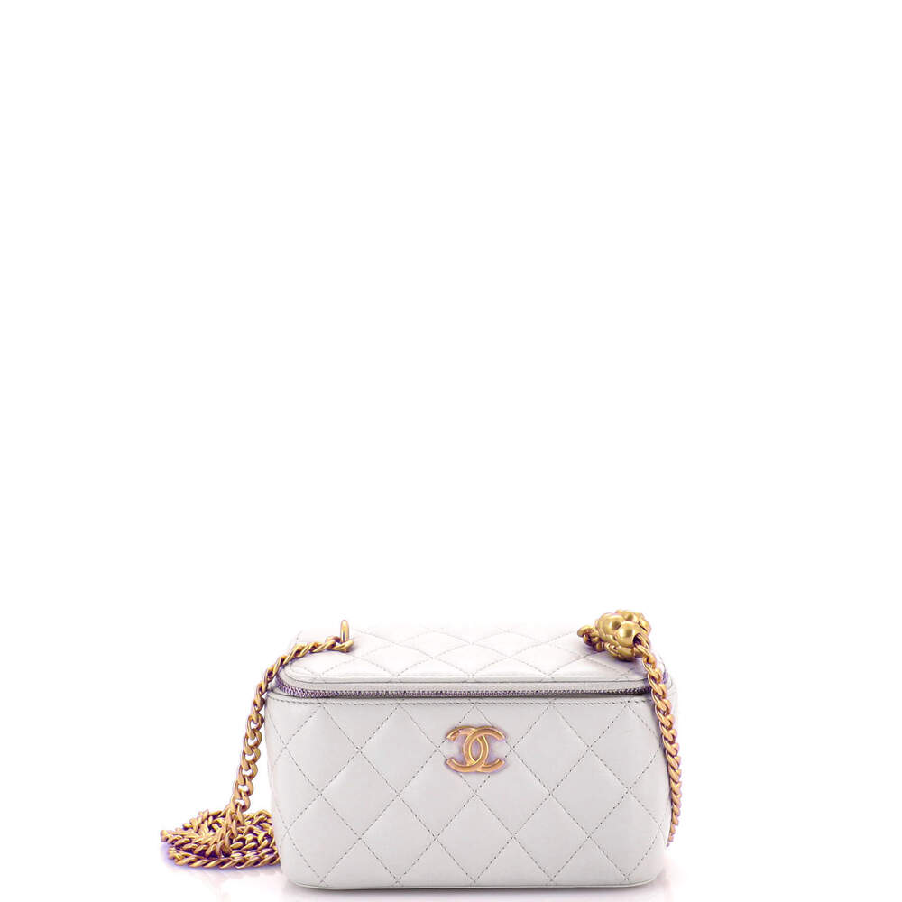 Chanel Small Sweet Camellia Vanity Case with Chain Quilted Lambskin